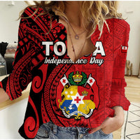 (Custom Personalised) Tonga Independence Anniversary Women Casual Shirt Tongan Tribal Pattern Unique Version LT9 Female Red - Polynesian Pride
