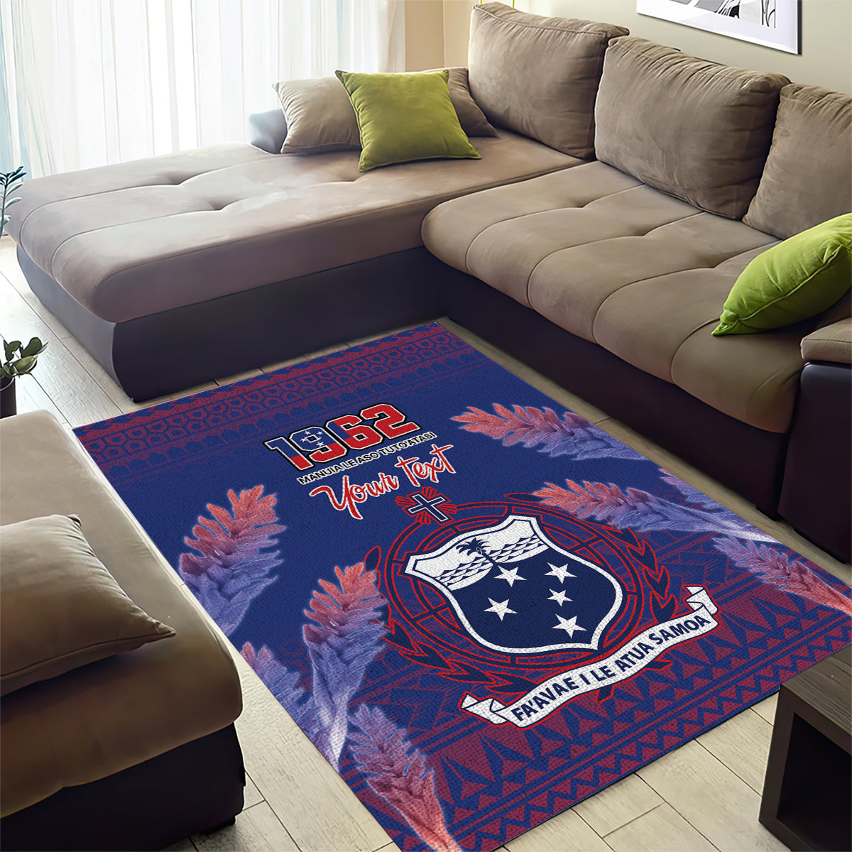 Custom Samoa 1962 Independence Day Custom Area Rug Manuia le Aso Tuto'atasi Ula Nifo Blue Art LT9 - Polynesian Pride