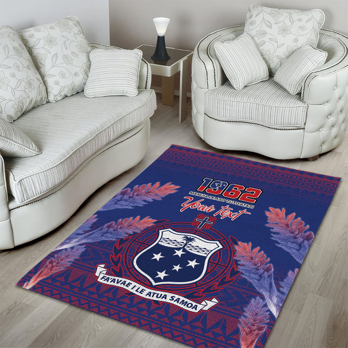 Custom Samoa 1962 Independence Day Custom Area Rug Manuia le Aso Tuto'atasi Ula Nifo Blue Art LT9 - Polynesian Pride