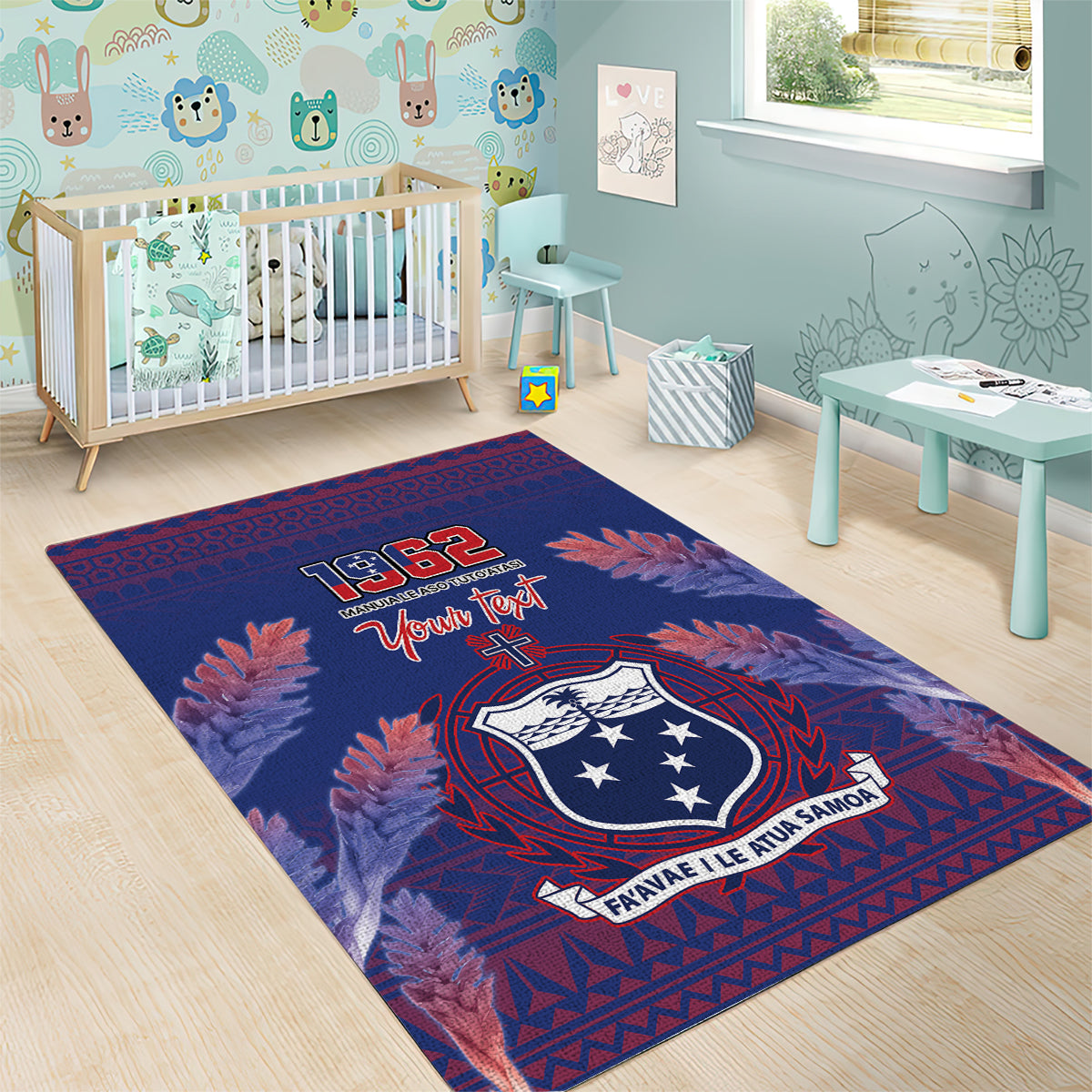 Custom Samoa 1962 Independence Day Custom Area Rug Manuia le Aso Tuto'atasi Ula Nifo Blue Art LT9 - Polynesian Pride