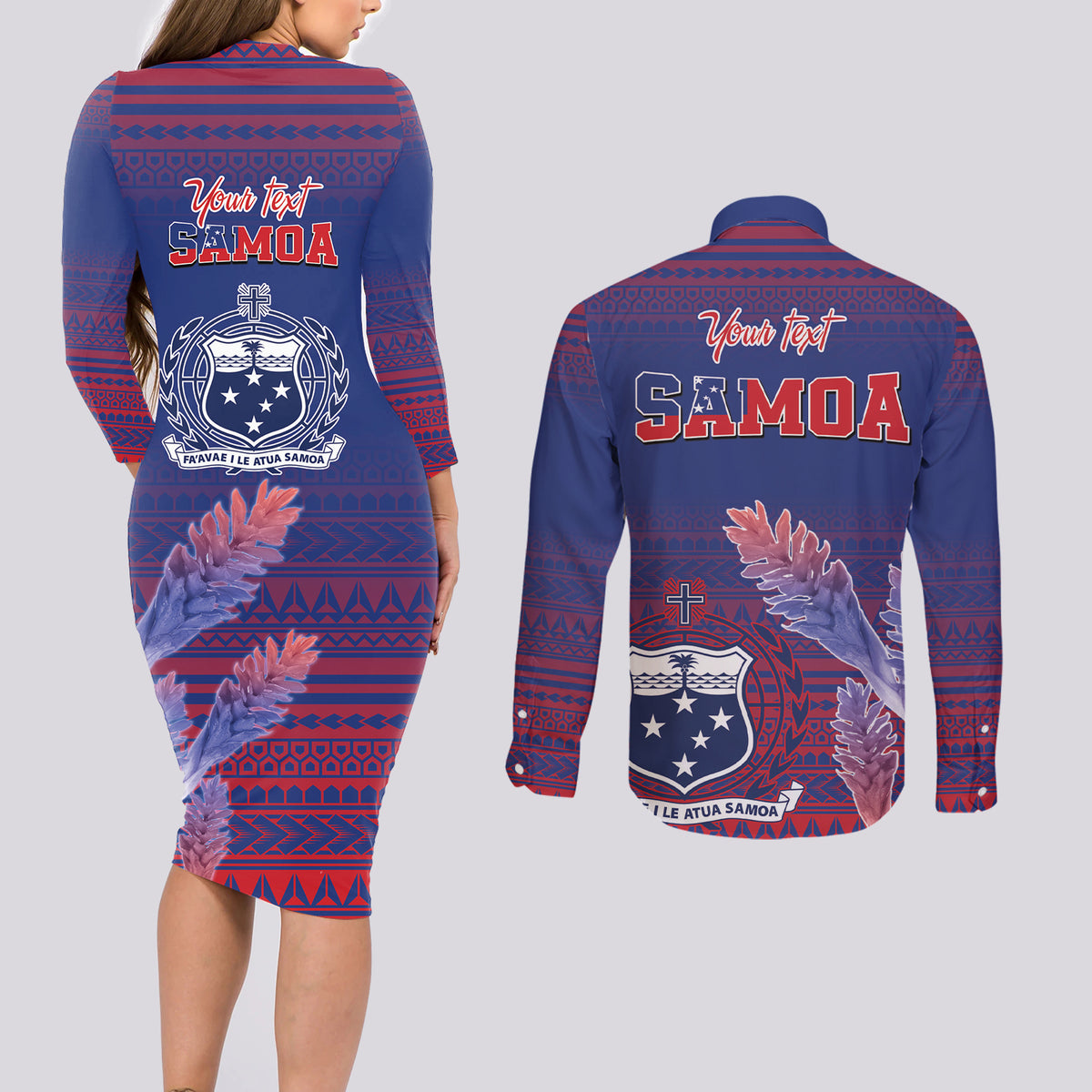 Custom Samoa 1962 Independence Day Custom Couples Matching Long Sleeve Bodycon Dress and Long Sleeve Button Shirt Manuia le Aso Tuto'atasi Ula Nifo Blue Art LT9 - Polynesian Pride