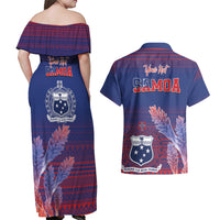 Custom Samoa 1962 Independence Day Custom Couples Matching Off Shoulder Maxi Dress and Hawaiian Shirt Manuia le Aso Tuto'atasi Ula Nifo Blue Art LT9 - Polynesian Pride