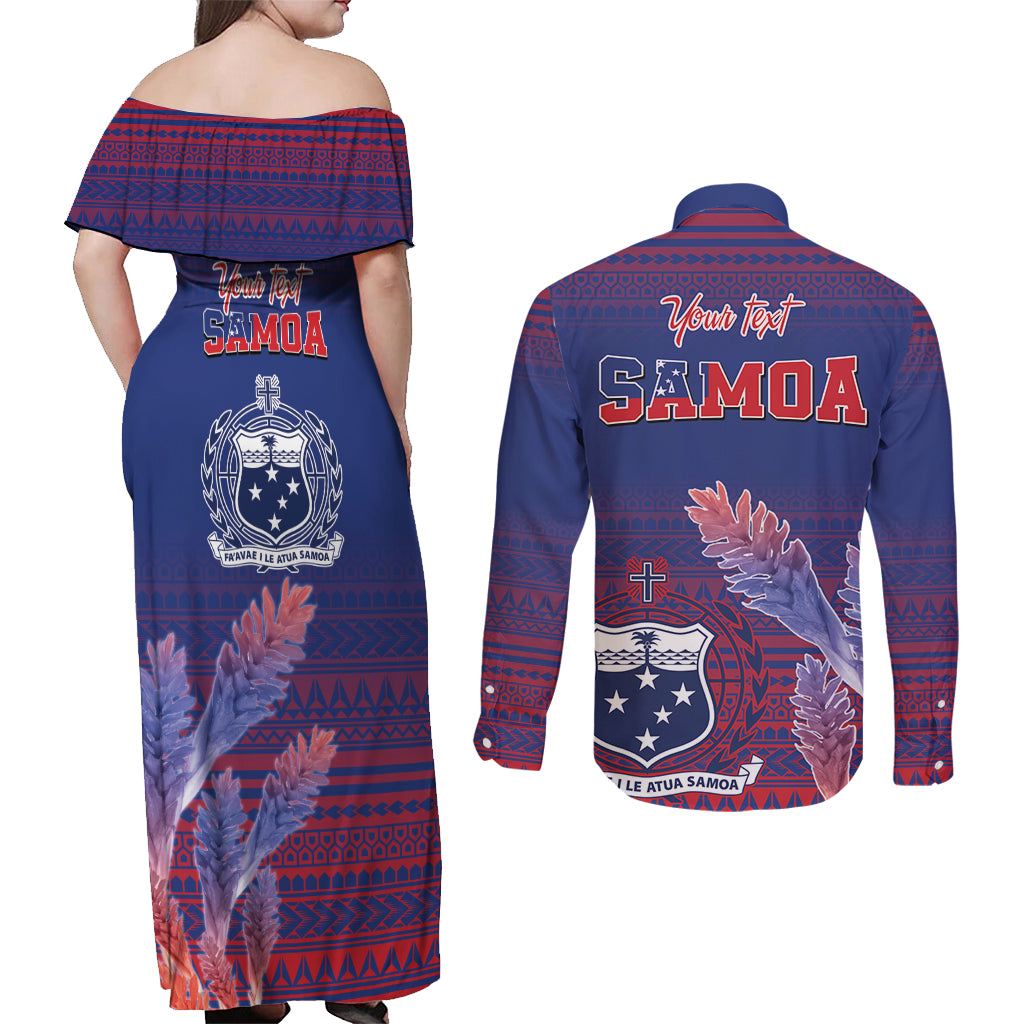 Custom Samoa 1962 Independence Day Custom Couples Matching Off Shoulder Maxi Dress and Long Sleeve Button Shirt Manuia le Aso Tuto'atasi Ula Nifo Blue Art LT9 - Polynesian Pride