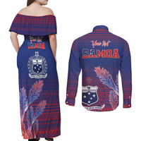 Custom Samoa 1962 Independence Day Custom Couples Matching Off Shoulder Maxi Dress and Long Sleeve Button Shirt Manuia le Aso Tuto'atasi Ula Nifo Blue Art LT9 - Polynesian Pride