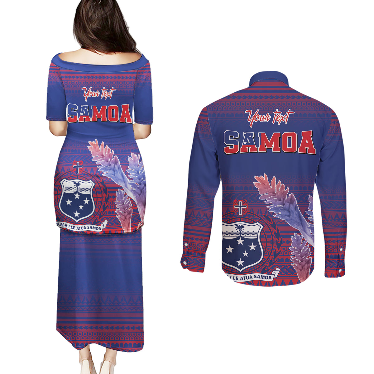 Custom Samoa 1962 Independence Day Custom Couples Matching Puletasi and Long Sleeve Button Shirt Manuia le Aso Tuto'atasi Ula Nifo Blue Art LT9 - Polynesian Pride