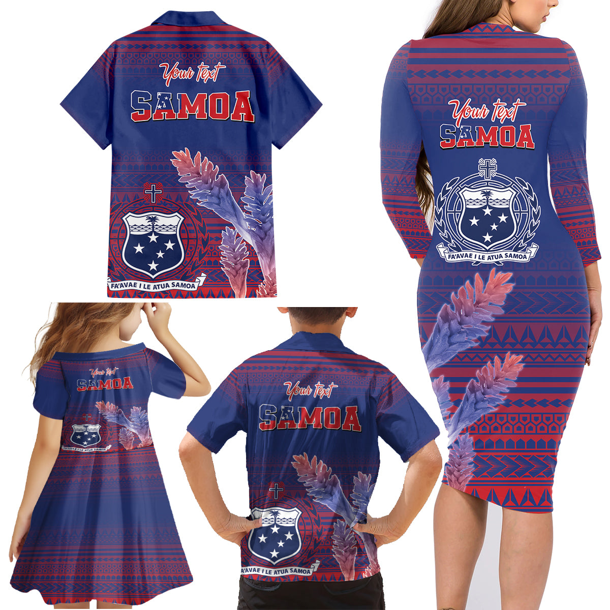 Custom Samoa 1962 Independence Day Custom Family Matching Long Sleeve Bodycon Dress and Hawaiian Shirt Manuia le Aso Tuto'atasi Ula Nifo Blue Art LT9 - Polynesian Pride