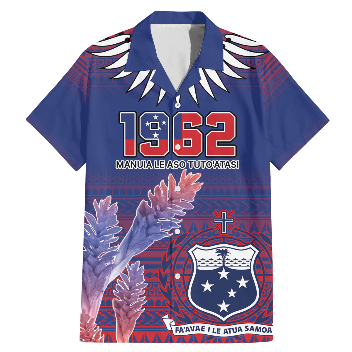 Custom Samoa 1962 Independence Day Custom Family Matching Mermaid Dress and Hawaiian Shirt Manuia le Aso Tuto'atasi Ula Nifo Blue Art LT9 Dad's Shirt - Short Sleeve Blue - Polynesian Pride