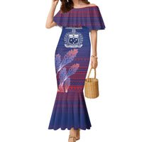 Custom Samoa 1962 Independence Day Custom Family Matching Mermaid Dress and Hawaiian Shirt Manuia le Aso Tuto'atasi Ula Nifo Blue Art LT9 Mom's Dress Blue - Polynesian Pride