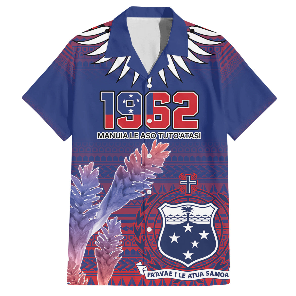 Custom Samoa 1962 Independence Day Custom Family Matching Off The Shoulder Long Sleeve Dress and Hawaiian Shirt Manuia le Aso Tuto'atasi Ula Nifo Blue Art LT9 Dad's Shirt - Short Sleeve Blue - Polynesian Pride