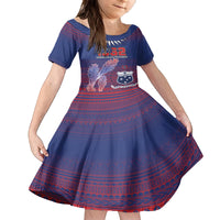 Custom Samoa 1962 Independence Day Custom Family Matching Puletasi and Hawaiian Shirt Manuia le Aso Tuto'atasi Ula Nifo Blue Art LT9 Daughter's Dress Blue - Polynesian Pride