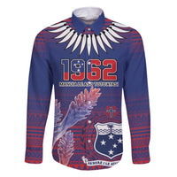 Custom Samoa 1962 Independence Day Custom Family Matching Short Sleeve Bodycon Dress and Hawaiian Shirt Manuia le Aso Tuto'atasi Ula Nifo Blue Art LT9 Dad's Shirt - Long Sleeve Blue - Polynesian Pride