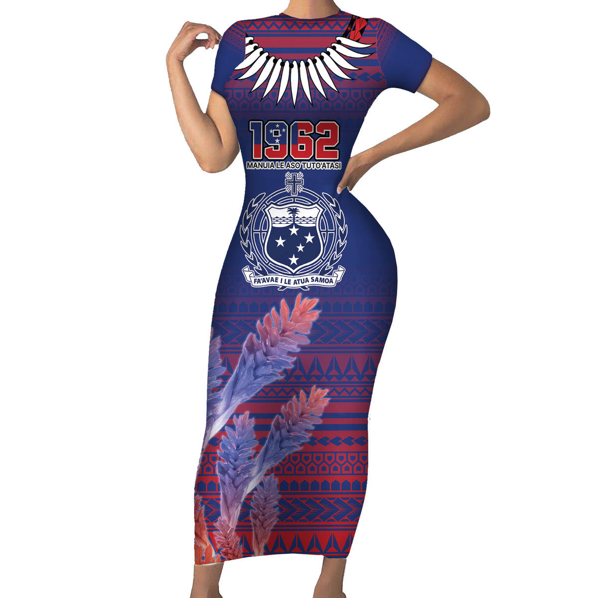 Custom Samoa 1962 Independence Day Custom Family Matching Short Sleeve Bodycon Dress and Hawaiian Shirt Manuia le Aso Tuto'atasi Ula Nifo Blue Art LT9 Mom's Dress Blue - Polynesian Pride