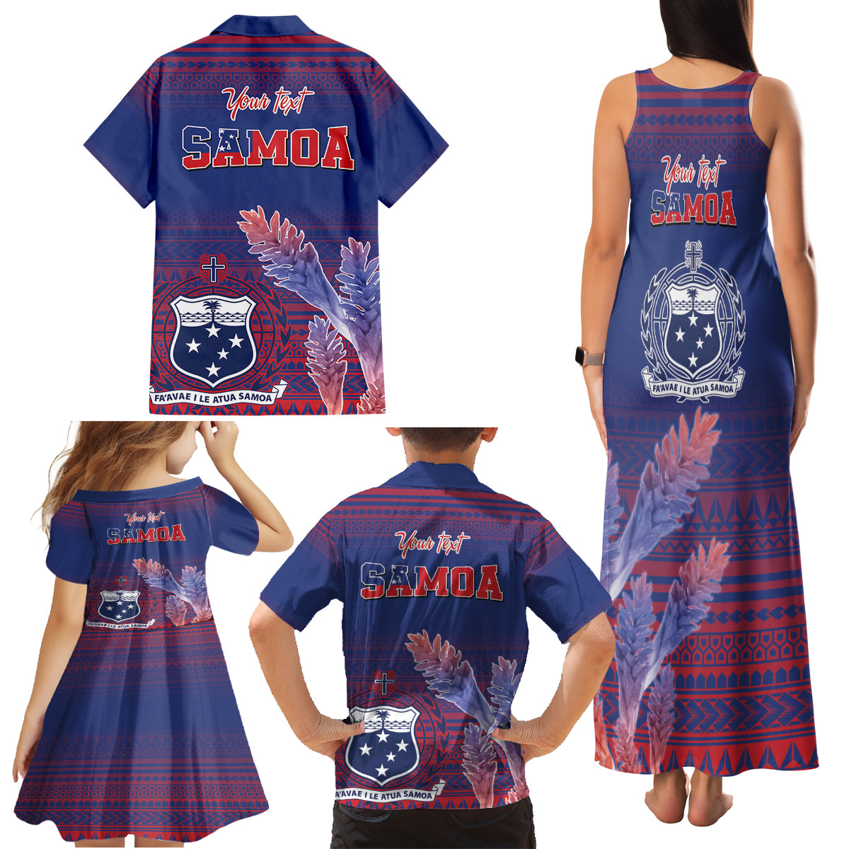 Custom Samoa 1962 Independence Day Custom Family Matching Tank Maxi Dress and Hawaiian Shirt Manuia le Aso Tuto'atasi Ula Nifo Blue Art LT9 - Polynesian Pride