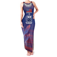 Custom Samoa 1962 Independence Day Custom Family Matching Tank Maxi Dress and Hawaiian Shirt Manuia le Aso Tuto'atasi Ula Nifo Blue Art LT9 Mom's Dress Blue - Polynesian Pride