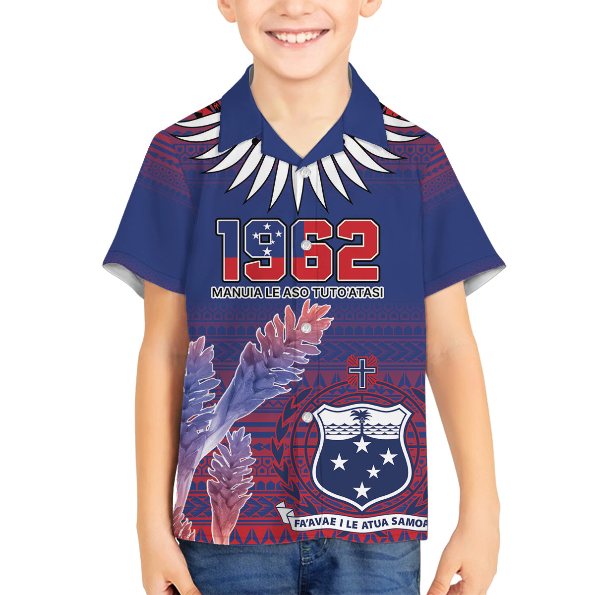 Custom Samoa 1962 Independence Day Custom Family Matching Tank Maxi Dress and Hawaiian Shirt Manuia le Aso Tuto'atasi Ula Nifo Blue Art LT9 Son's Shirt Blue - Polynesian Pride