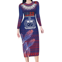 Custom Samoa 1962 Independence Day Custom Long Sleeve Bodycon Dress Manuia le Aso Tuto'atasi Ula Nifo Blue Art LT9 Long Dress Blue - Polynesian Pride
