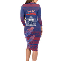 Custom Samoa 1962 Independence Day Custom Long Sleeve Bodycon Dress Manuia le Aso Tuto'atasi Ula Nifo Blue Art LT9 - Polynesian Pride