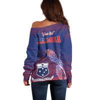 Custom Samoa 1962 Independence Day Custom Off Shoulder Sweater Manuia le Aso Tuto'atasi Ula Nifo Blue Art
