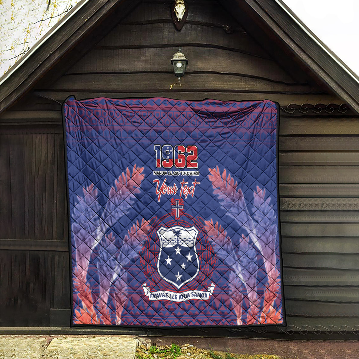Custom Samoa 1962 Independence Day Custom Quilt Manuia le Aso Tuto'atasi Ula Nifo Blue Art