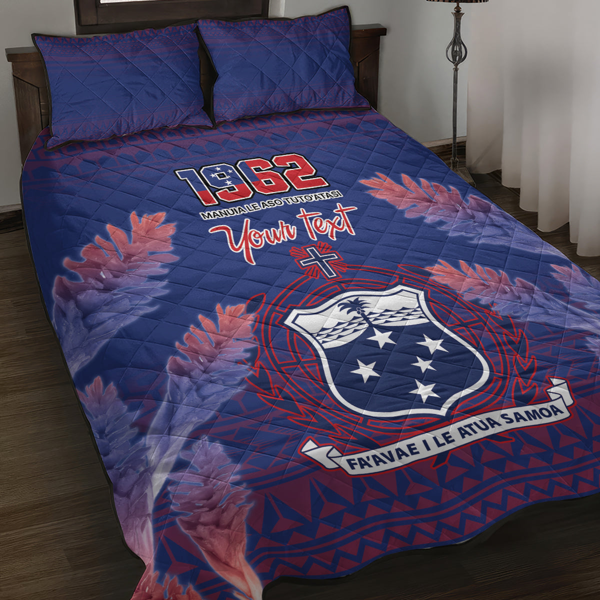 Custom Samoa 1962 Independence Day Custom Quilt Bed Set Manuia le Aso Tuto'atasi Ula Nifo Blue Art LT9 Blue - Polynesian Pride