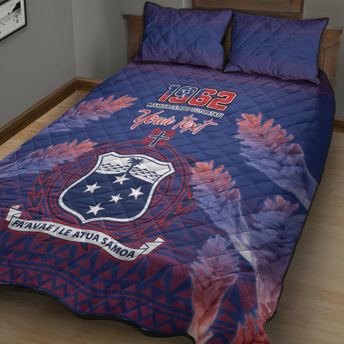 Custom Samoa 1962 Independence Day Custom Quilt Bed Set Manuia le Aso Tuto'atasi Ula Nifo Blue Art LT9 - Polynesian Pride