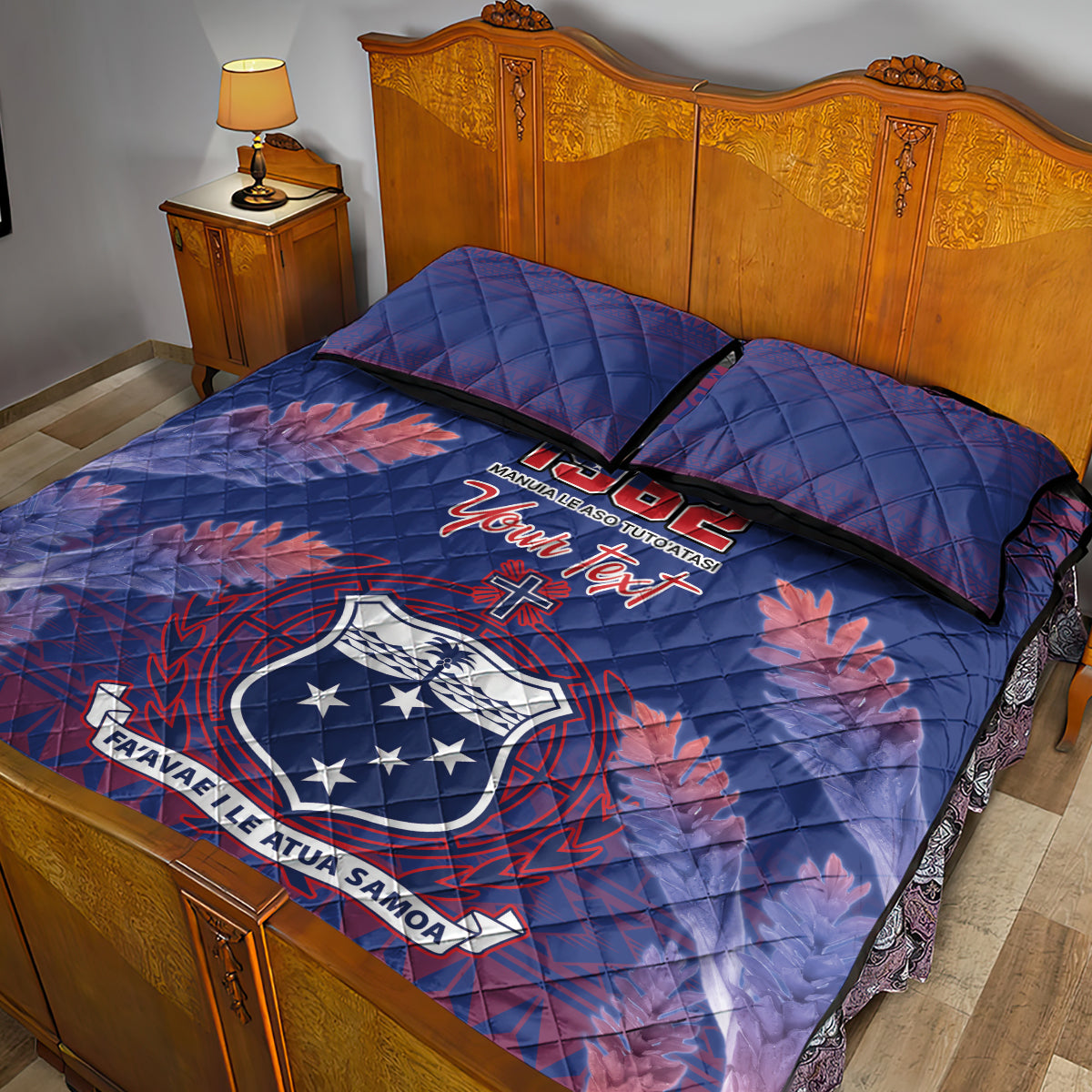 Custom Samoa 1962 Independence Day Custom Quilt Bed Set Manuia le Aso Tuto'atasi Ula Nifo Blue Art LT9 - Polynesian Pride