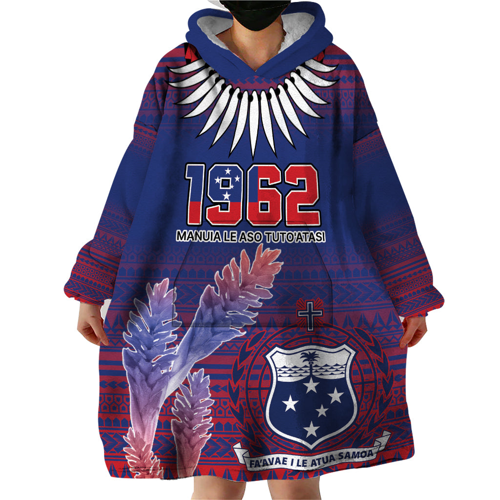 Custom Samoa 1962 Independence Day Custom Wearable Blanket Hoodie Manuia le Aso Tuto'atasi Ula Nifo Blue Art LT9 - Polynesian Pride