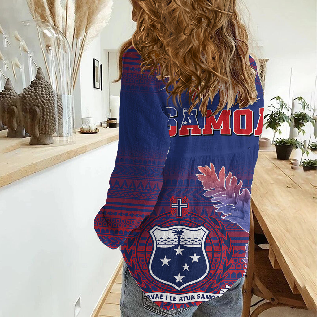 Custom Samoa 1962 Independence Day Custom Women Casual Shirt Manuia le Aso Tuto'atasi Ula Nifo Blue Art LT9 - Polynesian Pride