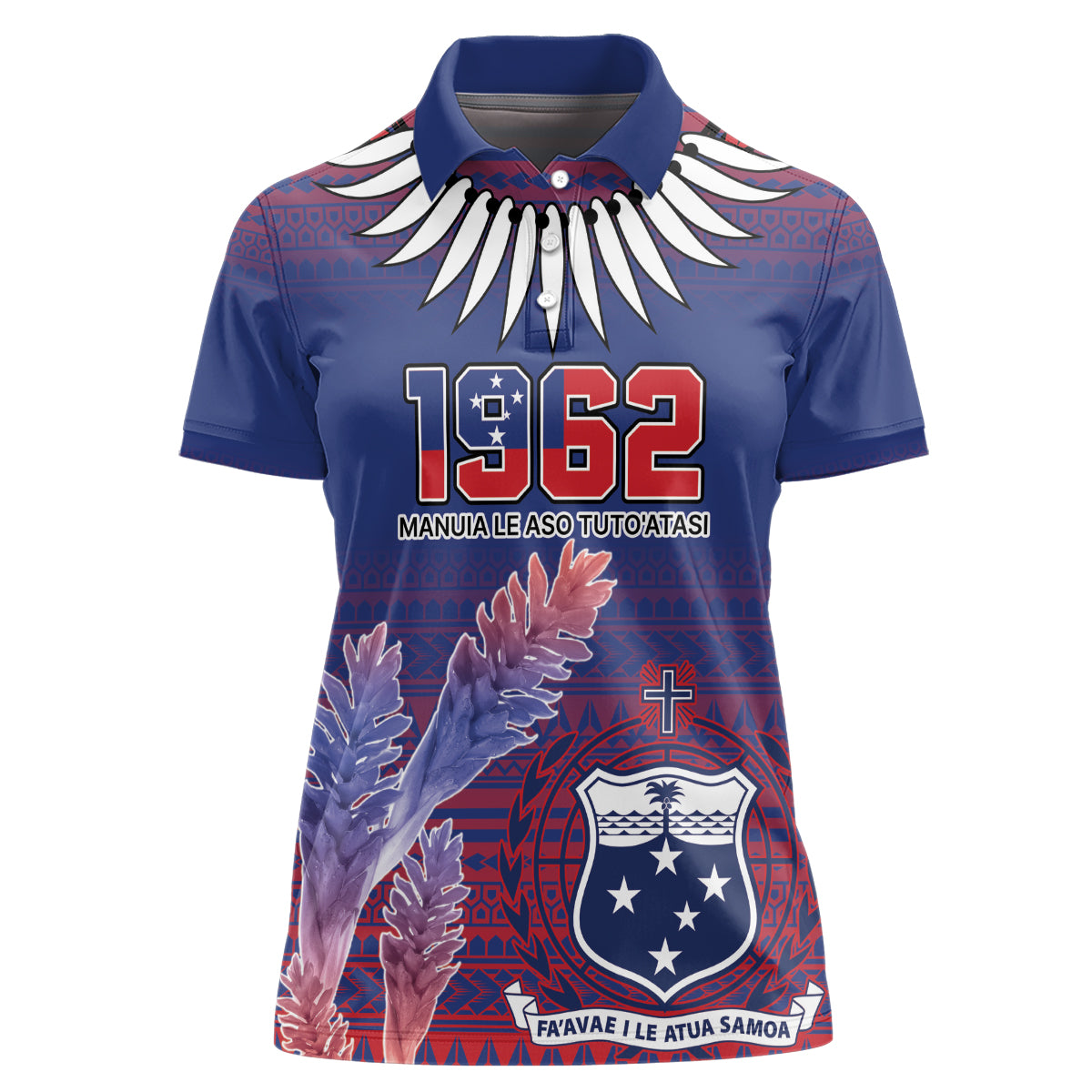 Custom Samoa 1962 Independence Day Custom Women Polo Shirt Manuia le Aso Tuto'atasi Ula Nifo Blue Art LT9 Female Blue - Polynesian Pride