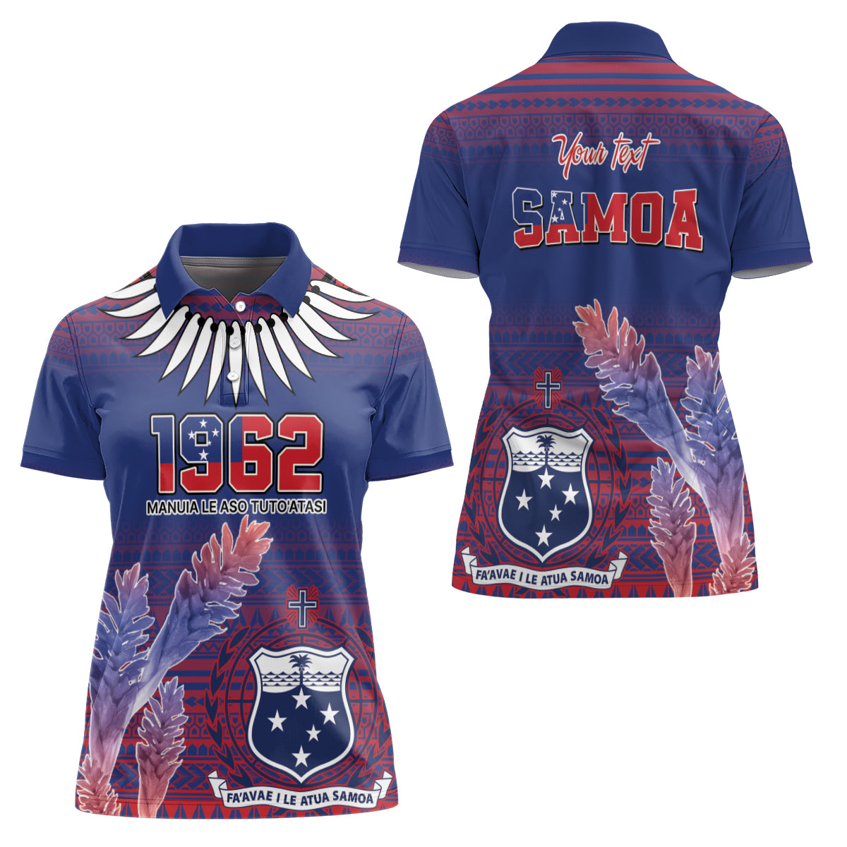 Custom Samoa 1962 Independence Day Custom Women Polo Shirt Manuia le Aso Tuto'atasi Ula Nifo Blue Art LT9 - Polynesian Pride