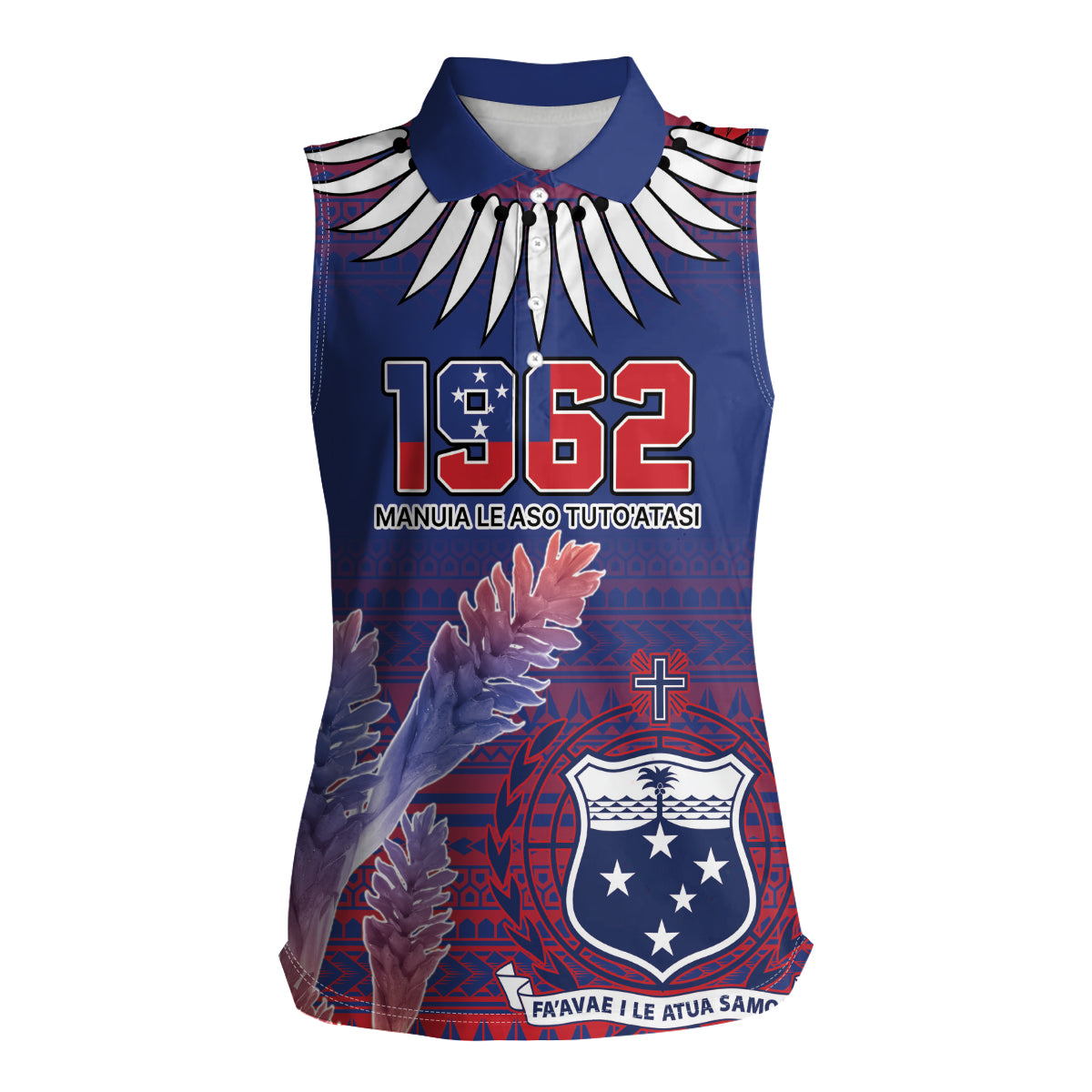 Custom Samoa 1962 Independence Day Custom Women Sleeveless Polo Shirt Manuia le Aso Tuto'atasi Ula Nifo Blue Art LT9 Female Blue - Polynesian Pride