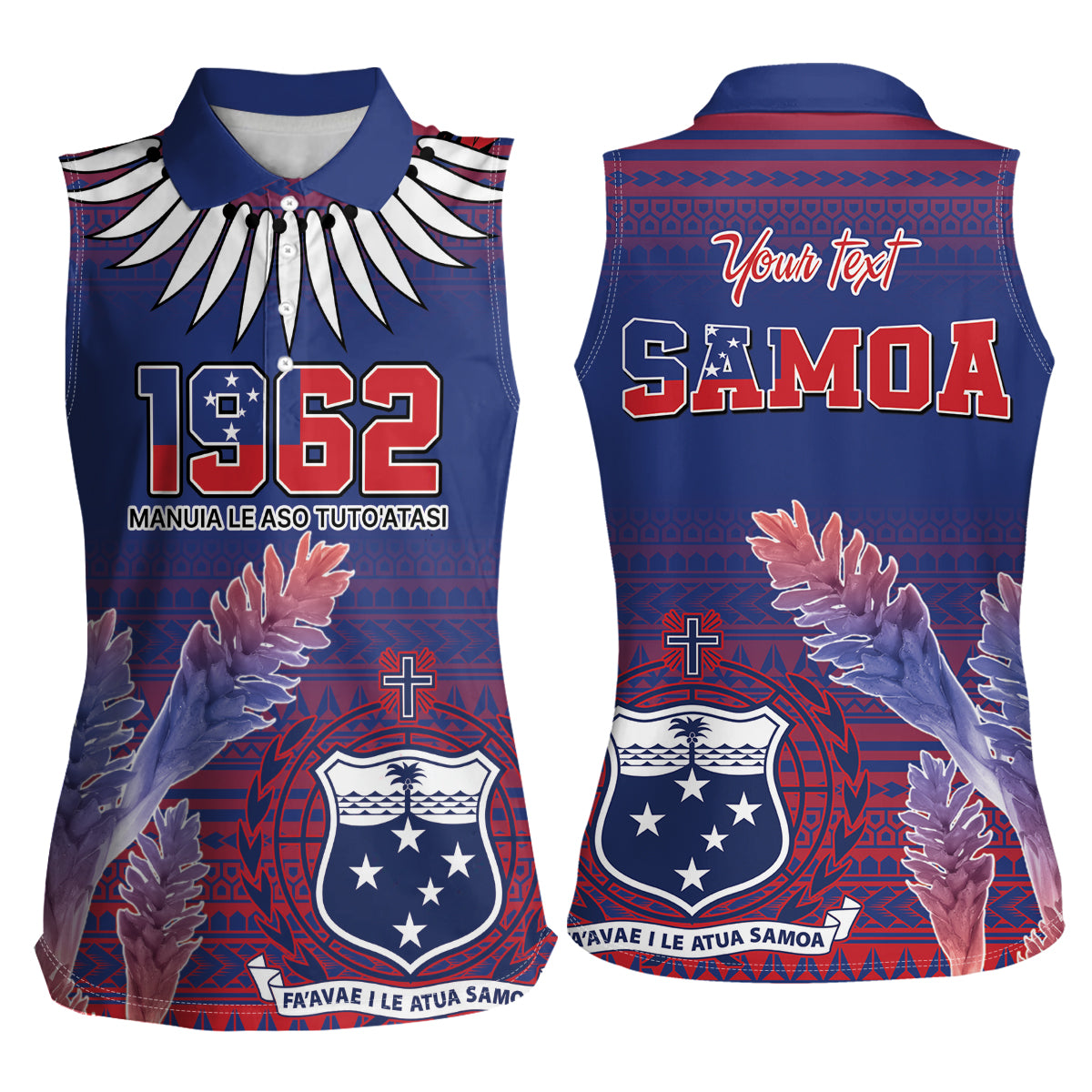 Custom Samoa 1962 Independence Day Custom Women Sleeveless Polo Shirt Manuia le Aso Tuto'atasi Ula Nifo Blue Art LT9 - Polynesian Pride