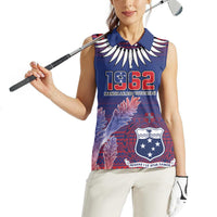 Custom Samoa 1962 Independence Day Custom Women Sleeveless Polo Shirt Manuia le Aso Tuto'atasi Ula Nifo Blue Art LT9 - Polynesian Pride