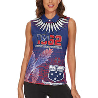 Custom Samoa 1962 Independence Day Custom Women Sleeveless Polo Shirt Manuia le Aso Tuto'atasi Ula Nifo Blue Art LT9 - Polynesian Pride