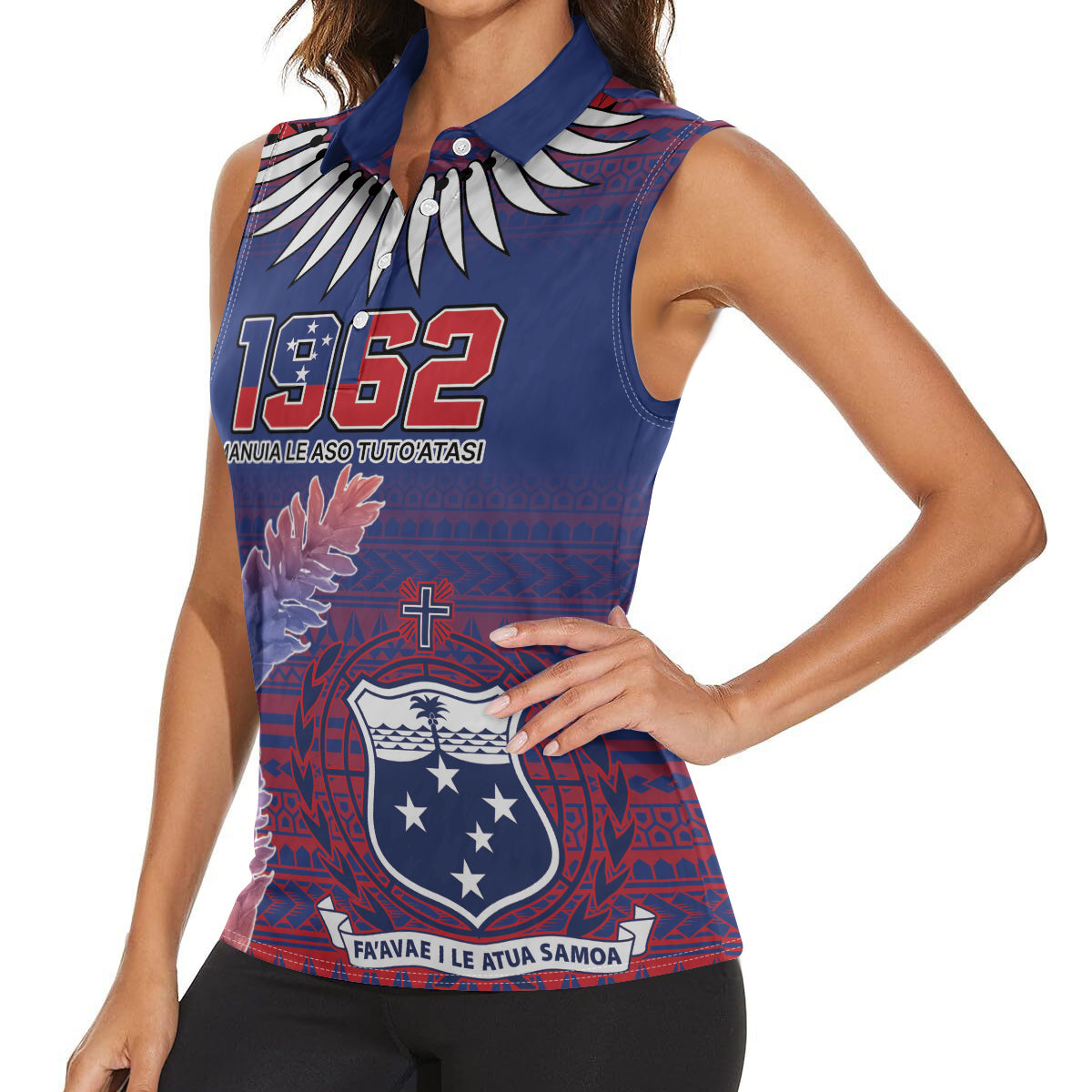 Custom Samoa 1962 Independence Day Custom Women Sleeveless Polo Shirt Manuia le Aso Tuto'atasi Ula Nifo Blue Art LT9 - Polynesian Pride