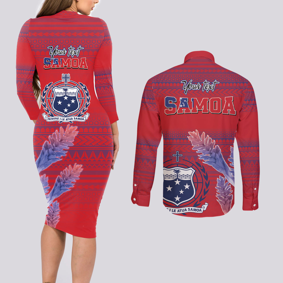 Custom Samoa 1962 Independence Day Custom Couples Matching Long Sleeve Bodycon Dress and Long Sleeve Button Shirt Manuia le Aso Tuto'atasi Ula Nifo Red Art LT9 - Polynesian Pride