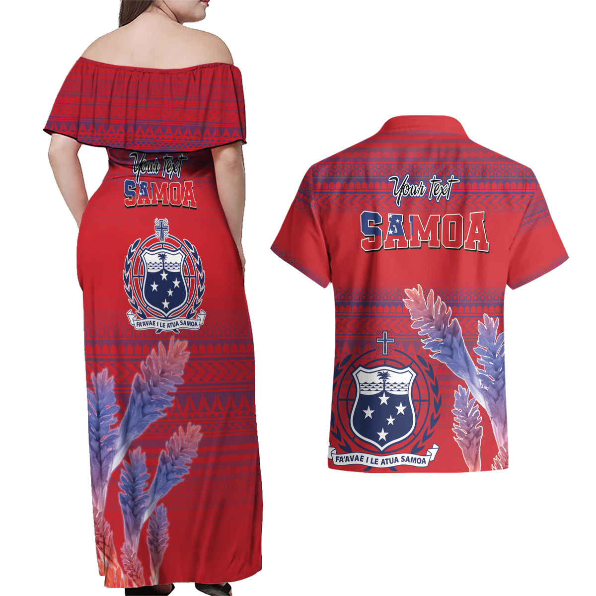 Custom Samoa 1962 Independence Day Custom Couples Matching Off Shoulder Maxi Dress and Hawaiian Shirt Manuia le Aso Tuto'atasi Ula Nifo Red Art LT9 - Polynesian Pride