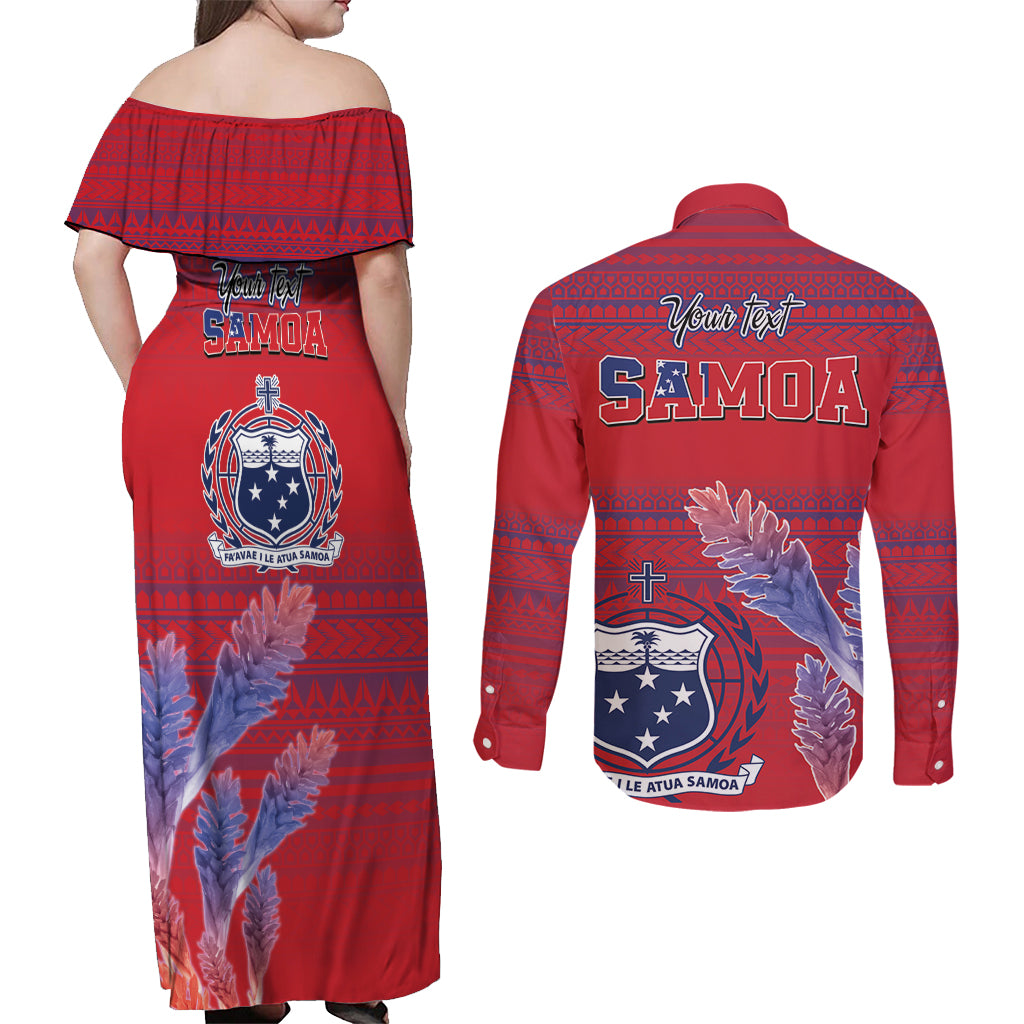 Custom Samoa 1962 Independence Day Custom Couples Matching Off Shoulder Maxi Dress and Long Sleeve Button Shirt Manuia le Aso Tuto'atasi Ula Nifo Red Art LT9 - Polynesian Pride