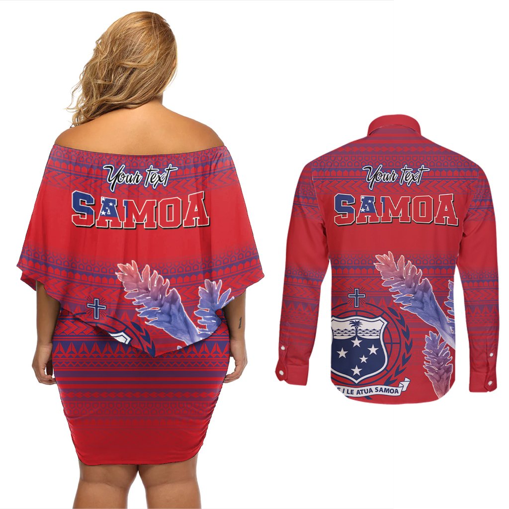 Custom Samoa 1962 Independence Day Custom Couples Matching Off Shoulder Short Dress and Long Sleeve Button Shirt Manuia le Aso Tuto'atasi Ula Nifo Red Art LT9 - Polynesian Pride