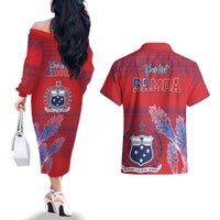 Custom Samoa 1962 Independence Day Custom Couples Matching Off The Shoulder Long Sleeve Dress and Hawaiian Shirt Manuia le Aso Tuto'atasi Ula Nifo Red Art LT9 - Polynesian Pride
