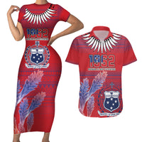 Custom Samoa 1962 Independence Day Custom Couples Matching Short Sleeve Bodycon Dress and Hawaiian Shirt Manuia le Aso Tuto'atasi Ula Nifo Red Art LT9 Red - Polynesian Pride