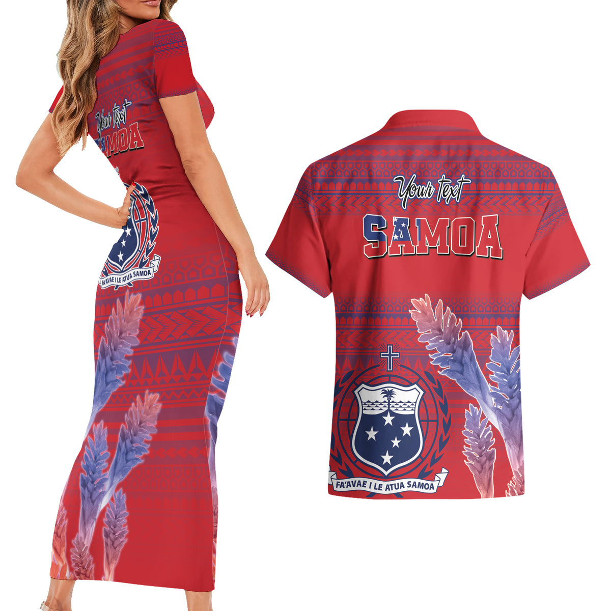 Custom Samoa 1962 Independence Day Custom Couples Matching Short Sleeve Bodycon Dress and Hawaiian Shirt Manuia le Aso Tuto'atasi Ula Nifo Red Art LT9 - Polynesian Pride