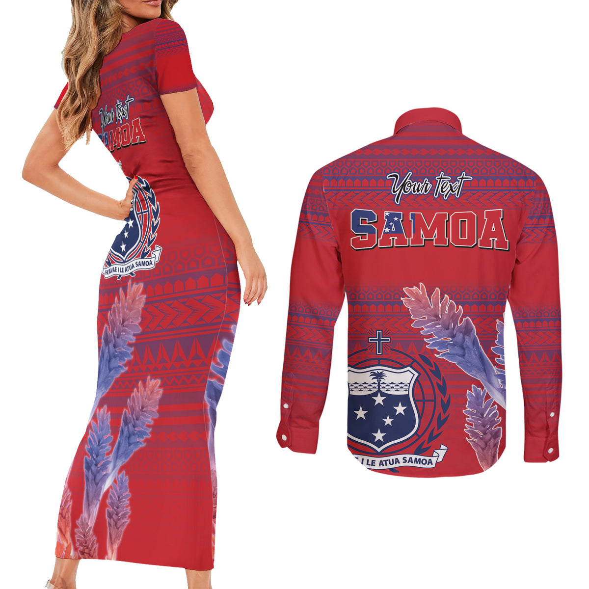 Custom Samoa 1962 Independence Day Custom Couples Matching Short Sleeve Bodycon Dress and Long Sleeve Button Shirt Manuia le Aso Tuto'atasi Ula Nifo Red Art LT9 - Polynesian Pride