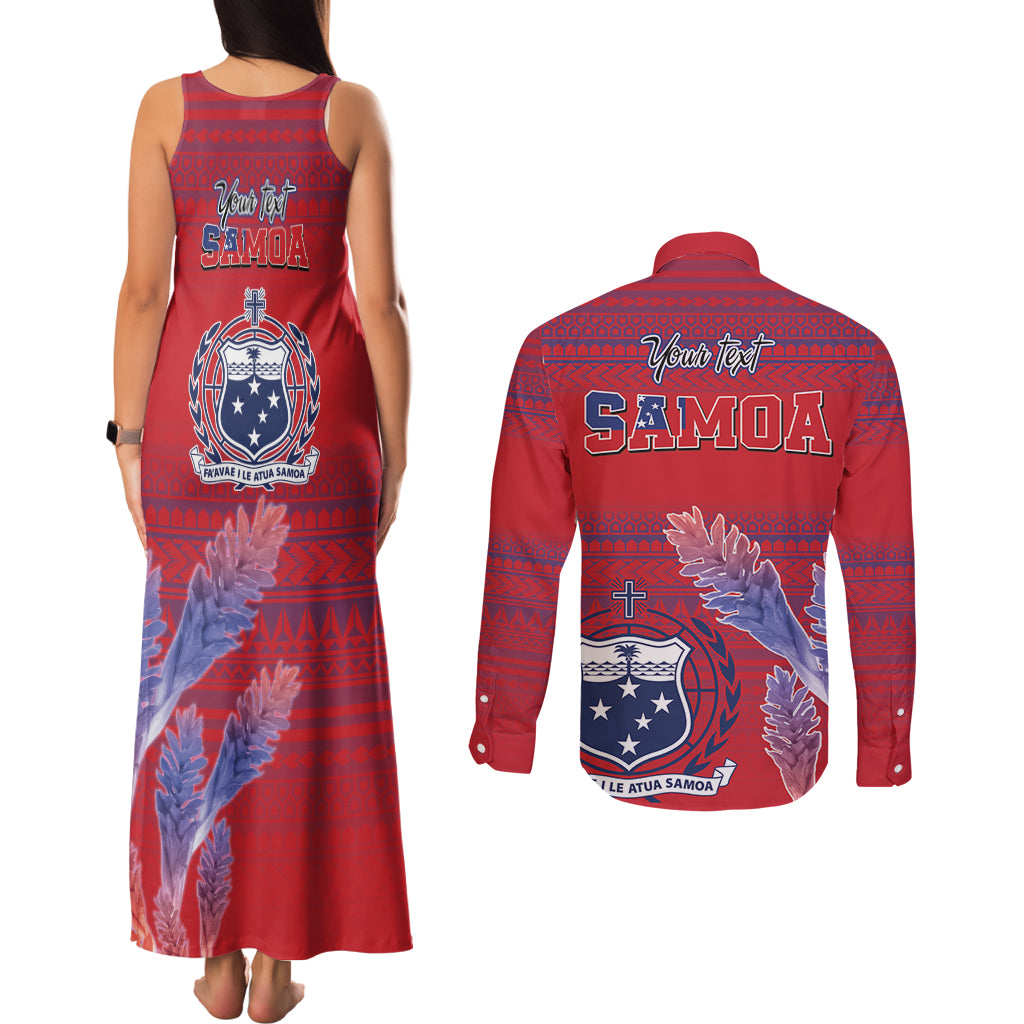 Custom Samoa 1962 Independence Day Custom Couples Matching Tank Maxi Dress and Long Sleeve Button Shirt Manuia le Aso Tuto'atasi Ula Nifo Red Art LT9 - Polynesian Pride