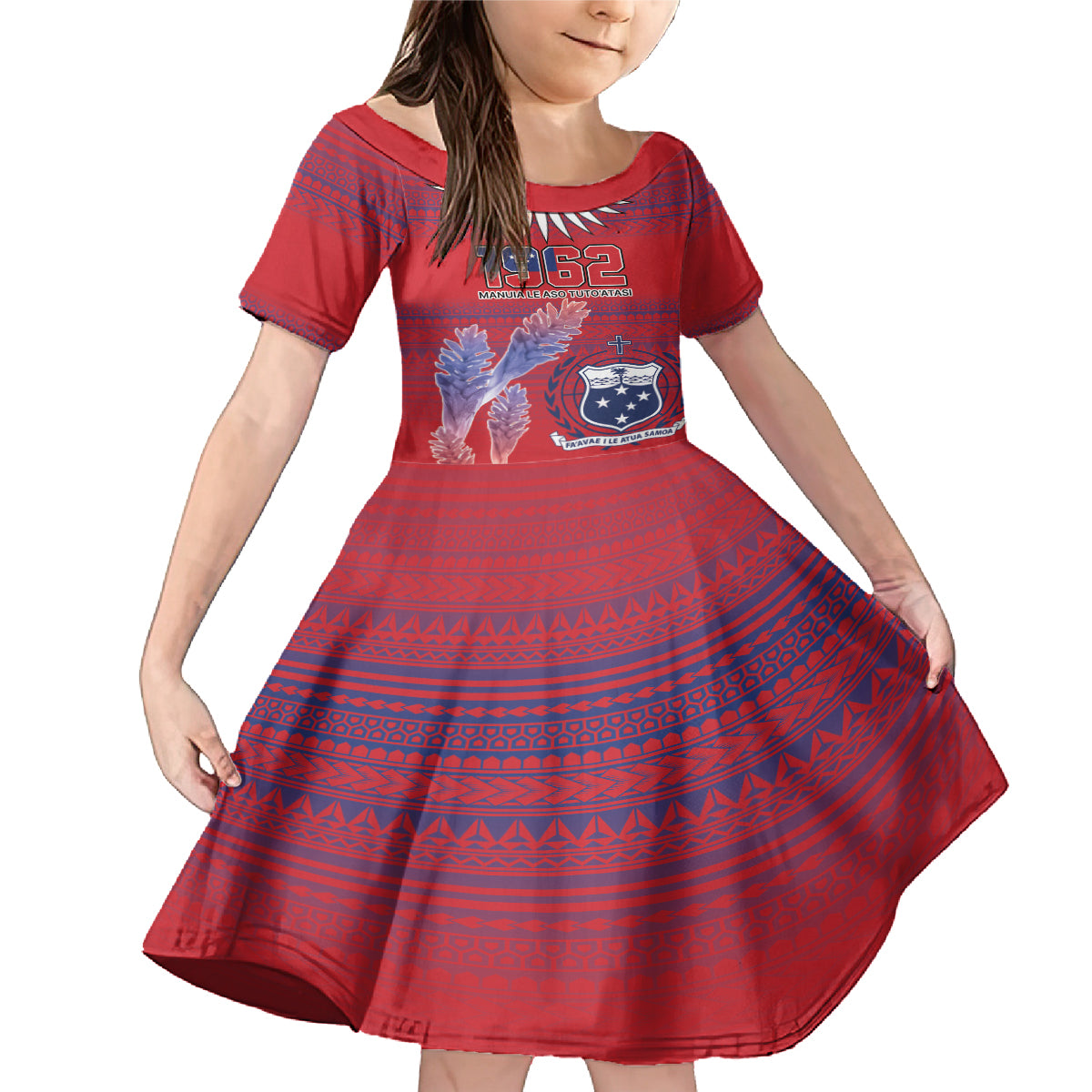 Custom Samoa 1962 Independence Day Custom Family Matching Mermaid Dress and Hawaiian Shirt Manuia le Aso Tuto'atasi Ula Nifo Red Art LT9 Daughter's Dress Red - Polynesian Pride