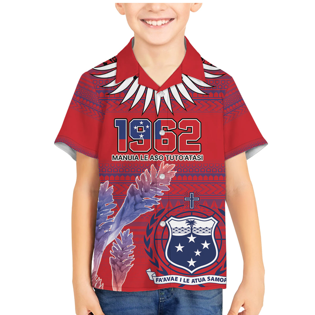 Custom Samoa 1962 Independence Day Custom Family Matching Mermaid Dress and Hawaiian Shirt Manuia le Aso Tuto'atasi Ula Nifo Red Art LT9 Son's Shirt Red - Polynesian Pride