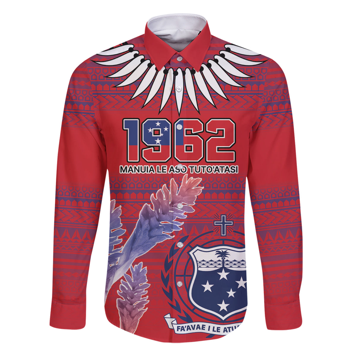 Custom Samoa 1962 Independence Day Custom Family Matching Off The Shoulder Long Sleeve Dress and Hawaiian Shirt Manuia le Aso Tuto'atasi Ula Nifo Red Art LT9 Dad's Shirt - Long Sleeve Red - Polynesian Pride