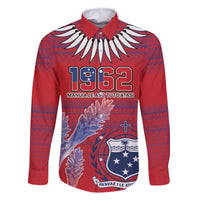 Custom Samoa 1962 Independence Day Custom Family Matching Off The Shoulder Long Sleeve Dress and Hawaiian Shirt Manuia le Aso Tuto'atasi Ula Nifo Red Art LT9 Dad's Shirt - Long Sleeve Red - Polynesian Pride