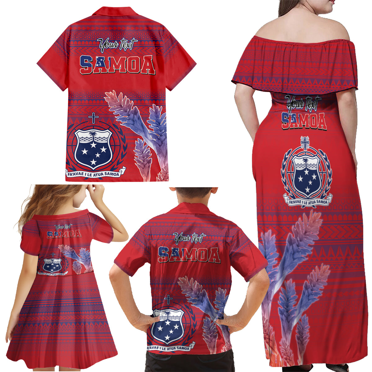 Custom Samoa 1962 Independence Day Custom Family Matching Off Shoulder Maxi Dress and Hawaiian Shirt Manuia le Aso Tuto'atasi Ula Nifo Red Art LT9 - Polynesian Pride