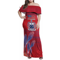 Custom Samoa 1962 Independence Day Custom Family Matching Off Shoulder Maxi Dress and Hawaiian Shirt Manuia le Aso Tuto'atasi Ula Nifo Red Art LT9 Mom's Dress Red - Polynesian Pride